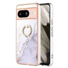 For Google Pixel 8 Electroplating Marble IMD TPU Phone Case with Ring Holder(White 006) - 1