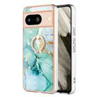 For Google Pixel 8 Electroplating Marble IMD TPU Phone Case with Ring Holder(Green 003) - 1