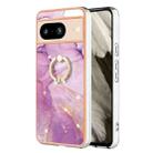For Google Pixel 8 Electroplating Marble IMD TPU Phone Case with Ring Holder(Purple 001) - 1