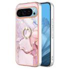 For Google Pixel 9 Electroplating Marble IMD TPU Phone Case with Ring Holder(Rose Gold 005) - 1