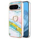 For Google Pixel 9 Electroplating Marble IMD TPU Phone Case with Ring Holder(Green 004) - 1