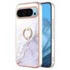 For Google Pixel 9 Pro Electroplating Marble IMD TPU Phone Case with Ring Holder(White 006) - 1