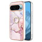 For Google Pixel 9 Pro Electroplating Marble IMD TPU Phone Case with Ring Holder(Rose Gold 005) - 1