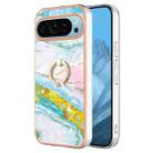 For Google Pixel 9 Pro Electroplating Marble IMD TPU Phone Case with Ring Holder(Green 004) - 1