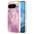 For Google Pixel 9 Pro Electroplating Marble IMD TPU Phone Case with Ring Holder(Purple 001) - 1