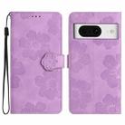 For Google Pixel 8 Flower Embossing Pattern Leather Phone Case(Purple) - 1