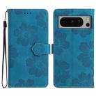 For Google Pixel 8 Pro Flower Embossing Pattern Leather Phone Case(Blue) - 1