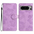 For Google Pixel 8 Pro Flower Embossing Pattern Leather Phone Case(Purple) - 1