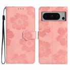 For Google Pixel 8 Pro Flower Embossing Pattern Leather Phone Case(Pink) - 1