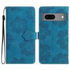 For Google Pixel 7 Flower Embossing Pattern Leather Phone Case(Blue) - 1