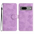 For Google Pixel 7 Flower Embossing Pattern Leather Phone Case(Purple) - 1