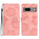 For Google Pixel 7 Flower Embossing Pattern Leather Phone Case(Pink) - 1