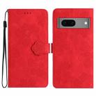 For Google Pixel 7 Flower Embossing Pattern Leather Phone Case(Red) - 1