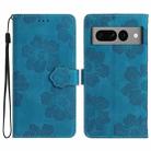 For Google Pixel 7 Pro Flower Embossing Pattern Leather Phone Case(Blue) - 1