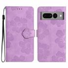For Google Pixel 7 Pro Flower Embossing Pattern Leather Phone Case(Purple) - 1