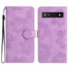 For Google Pixel 7a Flower Embossing Pattern Leather Phone Case(Purple) - 1