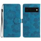 For Google Pixel 6 Flower Embossing Pattern Leather Phone Case(Blue) - 1