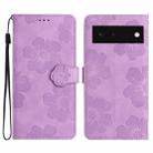 For Google Pixel 6 Flower Embossing Pattern Leather Phone Case(Purple) - 1