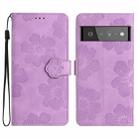 For Google Pixel 6 Pro Flower Embossing Pattern Leather Phone Case(Purple) - 1