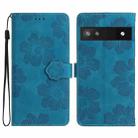 For Google Pixel 6a Flower Embossing Pattern Leather Phone Case(Blue) - 1