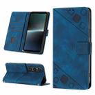 For Sony Xperia 1 V Skin-feel Embossed Leather Phone Case(Blue) - 1