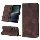 For Sony Xperia 1 V Skin-feel Embossed Leather Phone Case(Brown) - 1