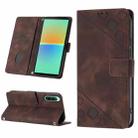 For Sony Xperia 10 V Skin-feel Embossed Leather Phone Case(Brown) - 1