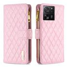 For Xiaomi 13T / 13T Pro / Redmi K60 Ultra Diamond Lattice Zipper Wallet Leather Flip Phone Case(Pink) - 1