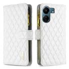 For Xiaomi Redmi 13C Diamond Lattice Zipper Wallet Leather Flip Phone Case(White) - 1