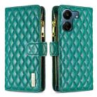 For Xiaomi Redmi 13C Diamond Lattice Zipper Wallet Leather Flip Phone Case(Green) - 1