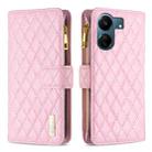 For Xiaomi Redmi 13C Diamond Lattice Zipper Wallet Leather Flip Phone Case(Pink) - 1