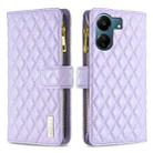 For Xiaomi Redmi 13C Diamond Lattice Zipper Wallet Leather Flip Phone Case(Purple) - 1