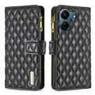 For Xiaomi Redmi 13C Diamond Lattice Zipper Wallet Leather Flip Phone Case(Black) - 1