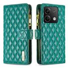 For Xiaomi Redmi Note 13 4G Global Diamond Lattice Zipper Wallet Leather Flip Phone Case(Green) - 1