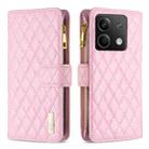 For Xiaomi Redmi Note 13 4G Global Diamond Lattice Zipper Wallet Leather Flip Phone Case(Pink) - 1