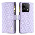 For Xiaomi Redmi Note 13 4G Global Diamond Lattice Zipper Wallet Leather Flip Phone Case(Purple) - 1