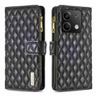 For Xiaomi Redmi Note 13 4G Global Diamond Lattice Zipper Wallet Leather Flip Phone Case(Black) - 1