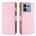 For Xiaomi Redmi Note 13 Pro 4G Global Diamond Lattice Zipper Wallet Leather Flip Phone Case(Pink) - 1