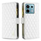 For Xiaomi Poco M6 Pro 4G Diamond Lattice Zipper Wallet Leather Flip Phone Case(White) - 1