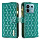 For Xiaomi Poco M6 Pro 4G Diamond Lattice Zipper Wallet Leather Flip Phone Case(Green) - 1