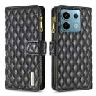 For Xiaomi Poco M6 Pro 4G Diamond Lattice Zipper Wallet Leather Flip Phone Case(Black) - 1