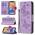 For Xiaomi Poco F5 5G / Redmi Note 12 Turbo Two Butterflies Embossing Leather Phone Case(Purple) - 1