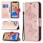 For Xiaomi Poco F5 5G / Redmi Note 12 Turbo Two Butterflies Embossing Leather Phone Case(Rose Gold) - 1