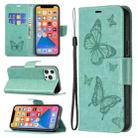 For Xiaomi Poco F5 5G / Redmi Note 12 Turbo Two Butterflies Embossing Leather Phone Case(Green) - 1