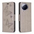 For Xiaomi Civi 3 5G Two Butterflies Embossing Leather Phone Case(Grey) - 1