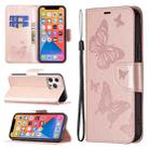 For Xiaomi Redmi 12 4G Two Butterflies Embossing Leather Phone Case(Rose Gold) - 1