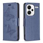 For Xiaomi Redmi Note 13 Pro+ 5G Two Butterflies Embossing Leather Phone Case(Blue) - 1
