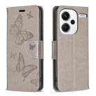 For Xiaomi Redmi Note 13 Pro+ 5G Two Butterflies Embossing Leather Phone Case(Grey) - 1