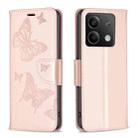For Xiaomi Redmi Note 13 Two Butterflies Embossing Leather Phone Case(Rose Gold) - 1