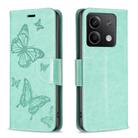 For Xiaomi Redmi Note 13 Two Butterflies Embossing Leather Phone Case(Green) - 1